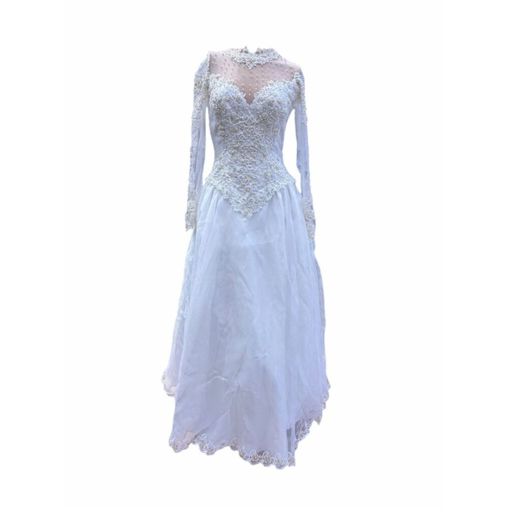 Michelangelo White Beaded Lace Long Sleeve Wedding Dress